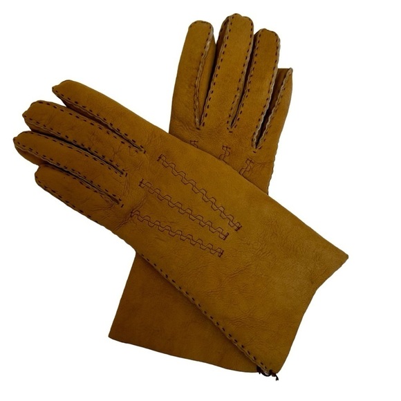 Jenners of Edinburgh, Scotland, Fleece Lined Tan Suede Ladies Gloves, Large - Picture 1 of 8